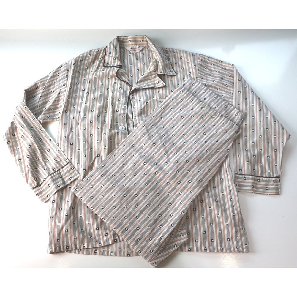 Vintage Hampton Pajama Set Button Top and Pants Men's Medium Stripe Retro 70s